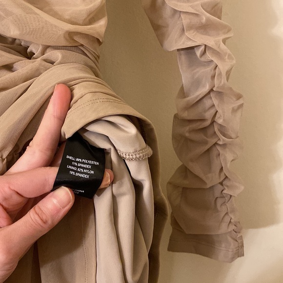NWT Michael Costello x REVOLVE Franky Ruched Mesh Mini Dress Taupe Nude fits S/M - Picture 14 of 16